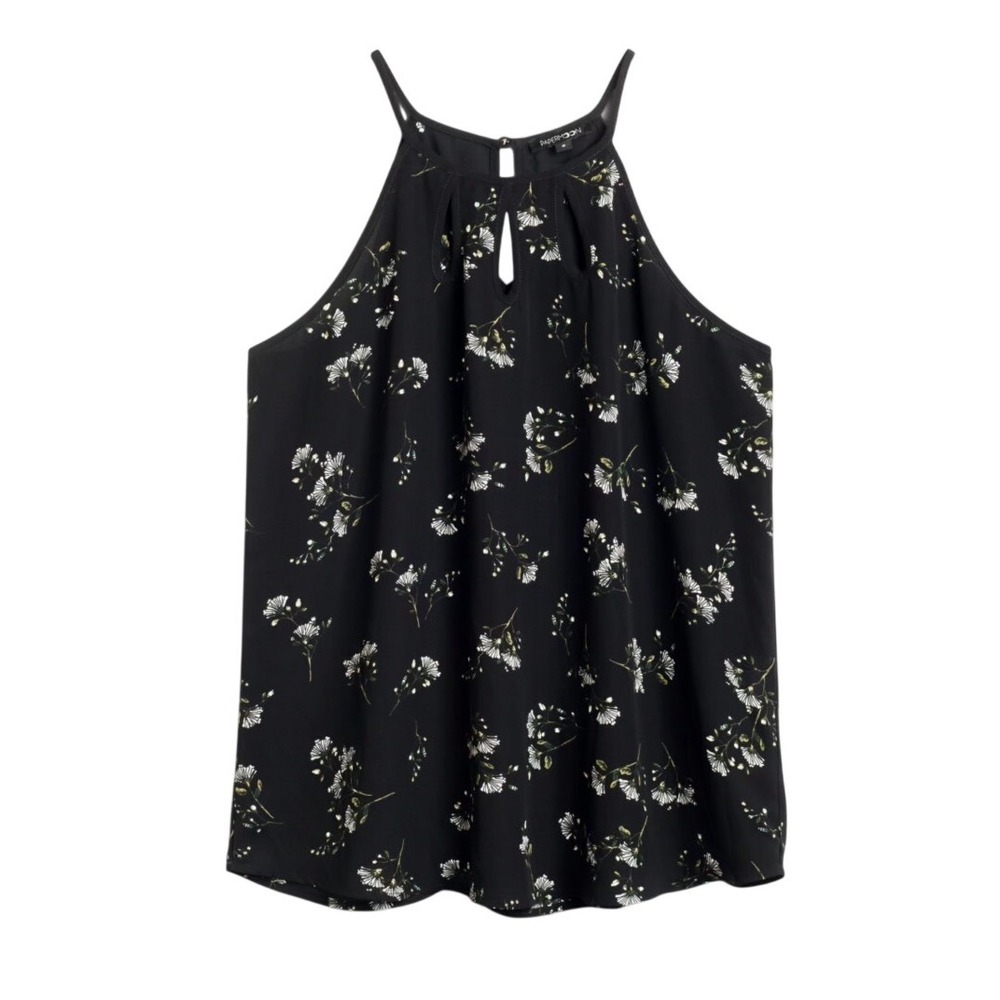 Papermoon Black Floral Halter Neck Top‎ Keyhole Cutout Sleeveless Blouse Medium - Picture 2 of 4